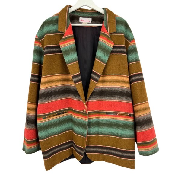 Allison Tracy Jackets & Blazers - Allison Tracy Wool Striped Blazer Women's Size Large Brown Green Red Tan